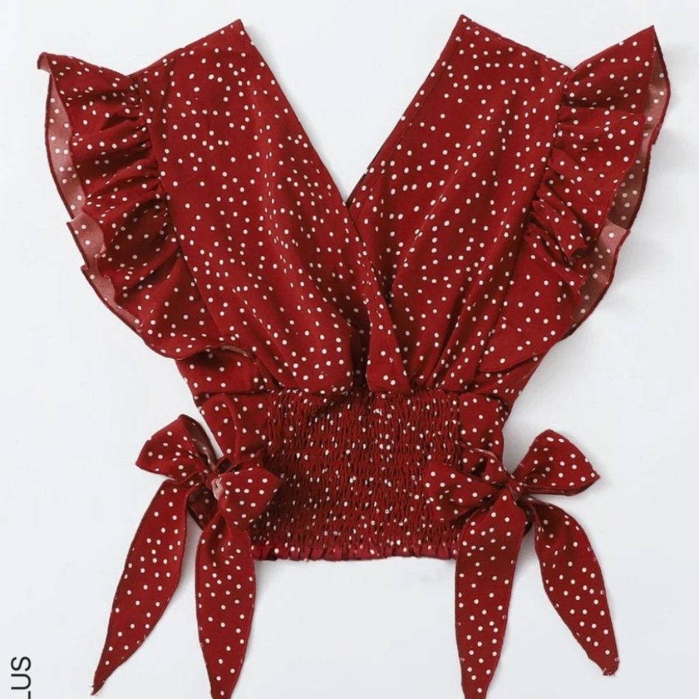 SHEIN | Plus Surplice Front Knot Side Polka Dot Shirred Top